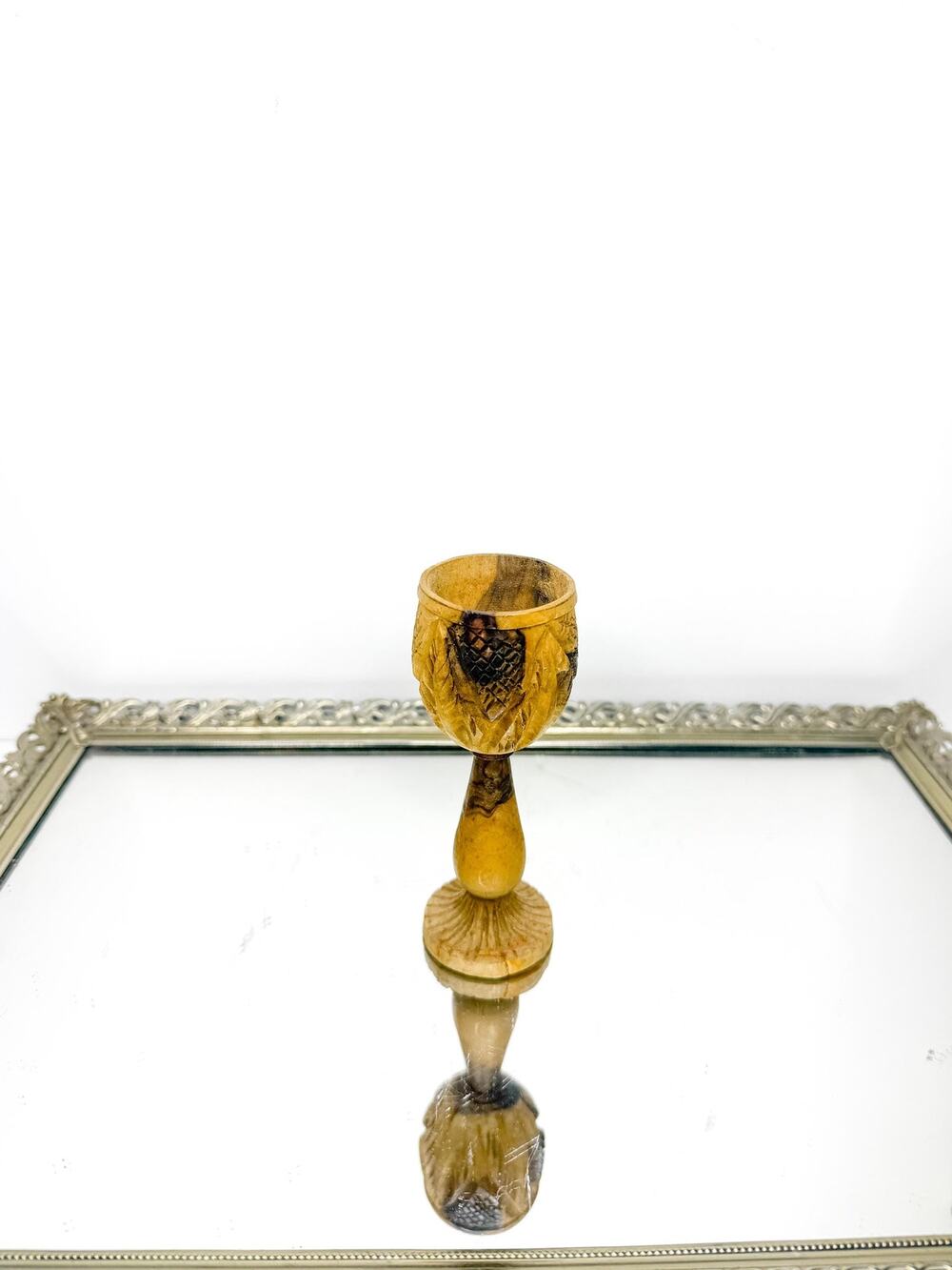 Vintage Handcrafted Olive Wood Chalice Wine Glass from HLT Bethlehem Israel